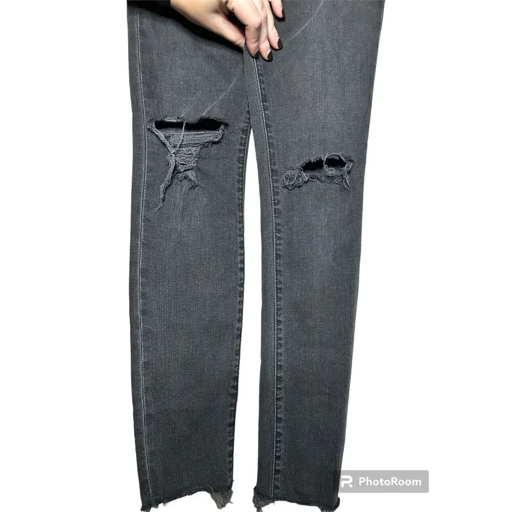 Madewell 9” High Rise Waisted Skinny Jeans Black Distressed Black Seas Size 26